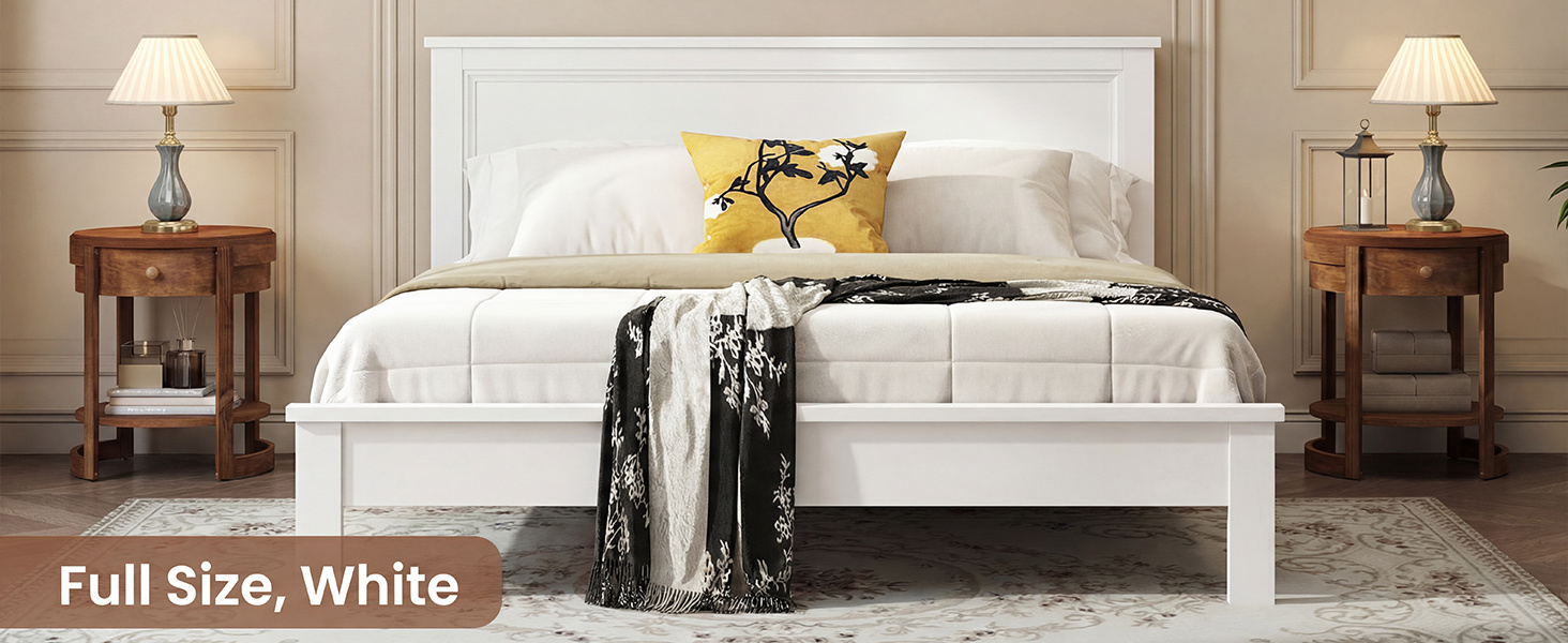 Full Size Platform Slat Bed Frame with High Headboard