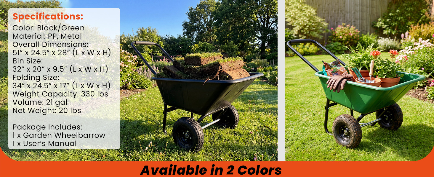 Dual-Wheel Wheelbarrow Garden Utility Cart with Pneumatic Tires